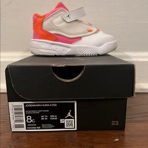 Jordan Max Aura 4 Kids Shoes - White, Pink, and Orange